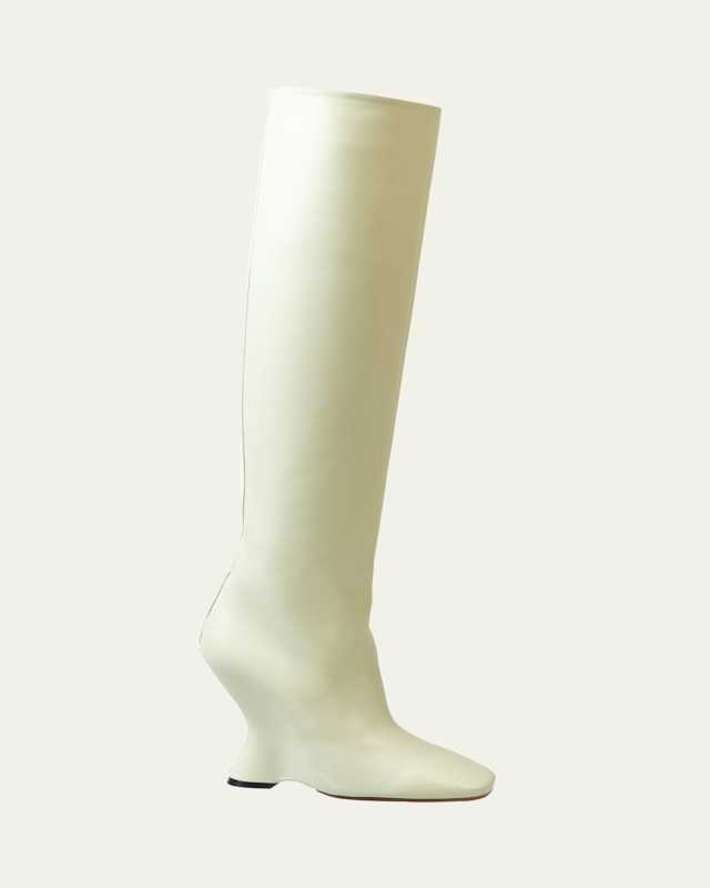 Glove Leather Wedge Knee Boots